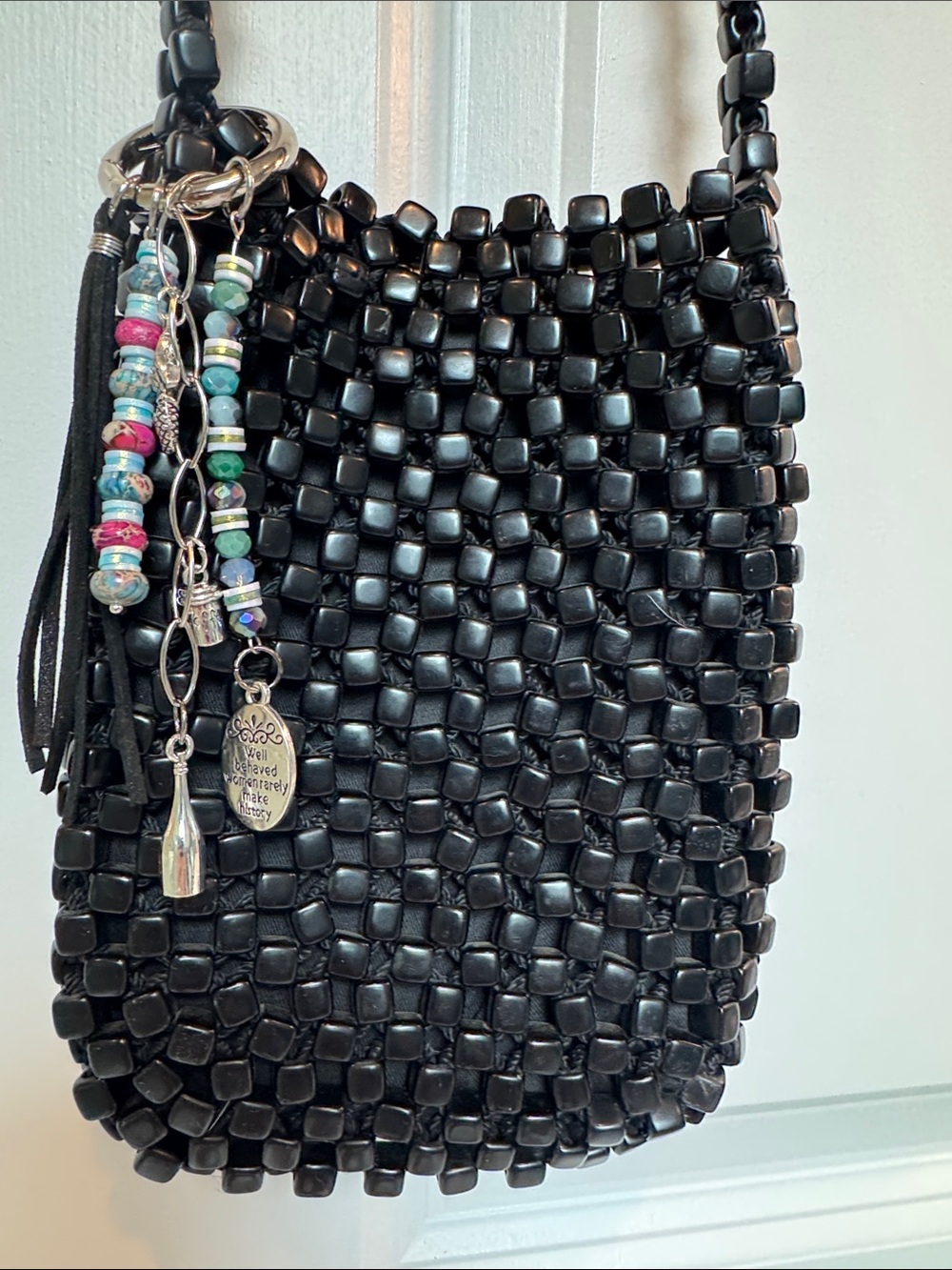 Woven Bead Crossbody w/Artisan-Crafted Bag Charm/Key Ring